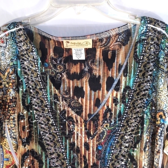 Impulse California 3/4 Sleeve Fun Multicolor Animal Print Top Size LP - Picture 4 of 5